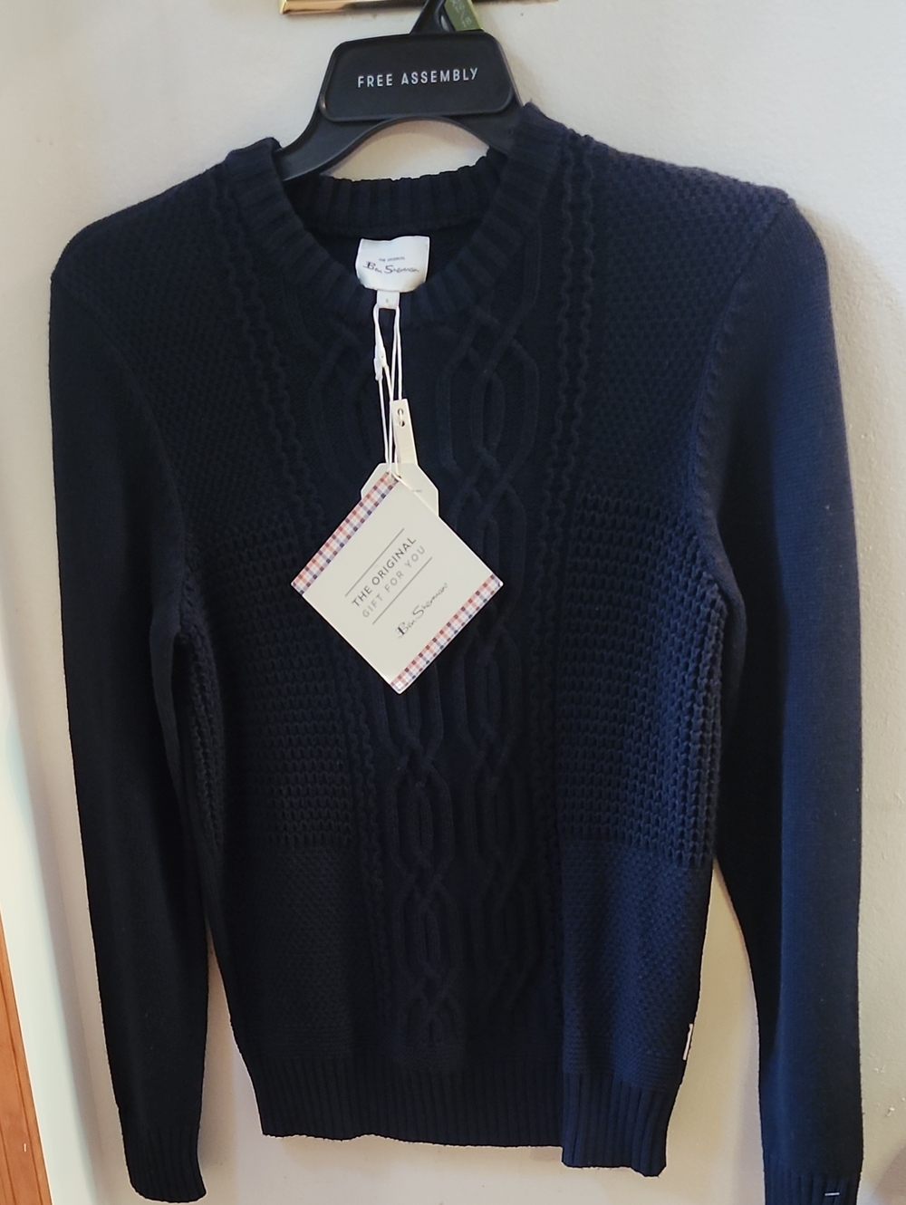 Ben Sherman Navy Cable-Knit Crewneck Sweater